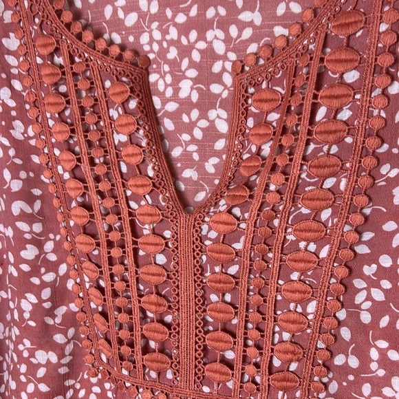 Y2K COMO blouse,women S, boho ,EC,Embroidered,cut outs, yoke,festival,pink/rust - Picture 7 of 16